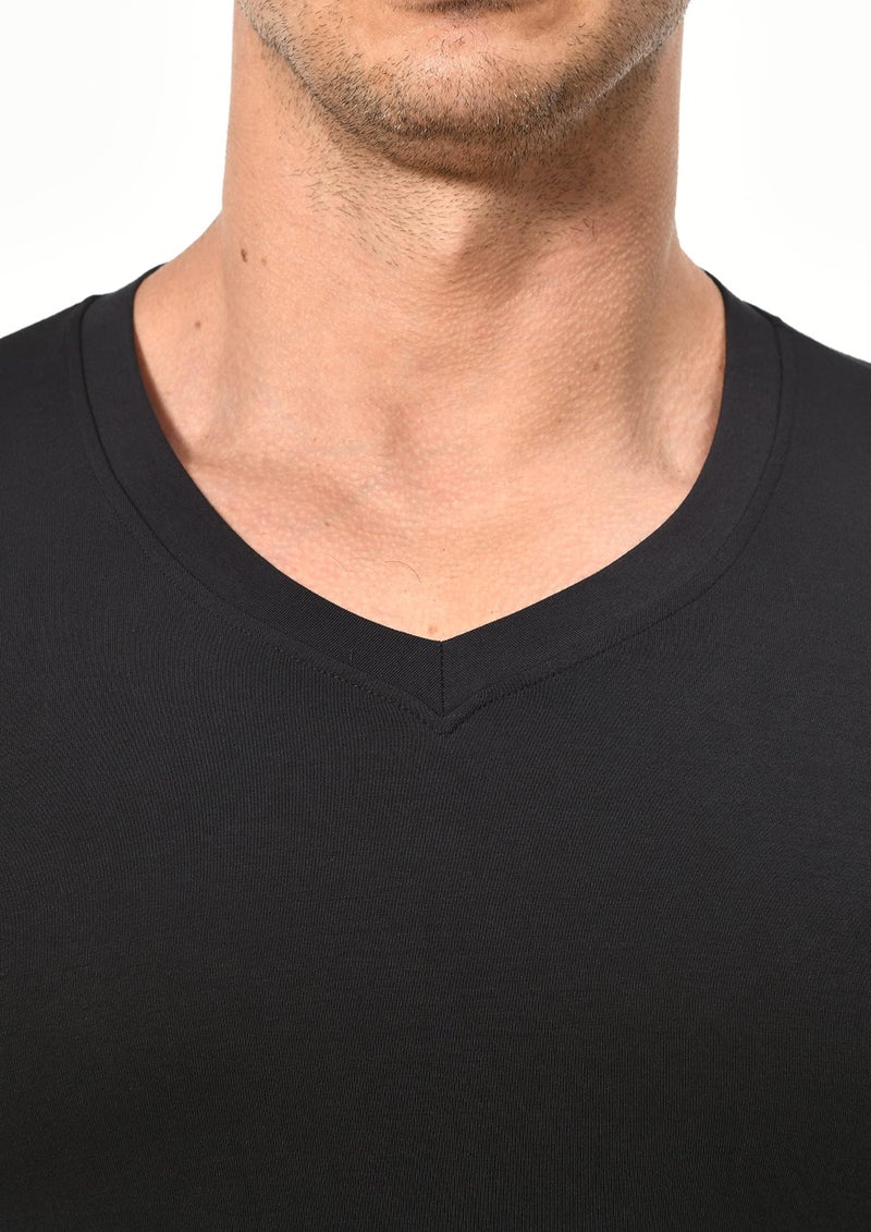 Comfneat Men's Undershirts Viscose V-Neck Cool Feeling T-Shirt 3-Pack (Black 3-Pack, XL) - Image 5